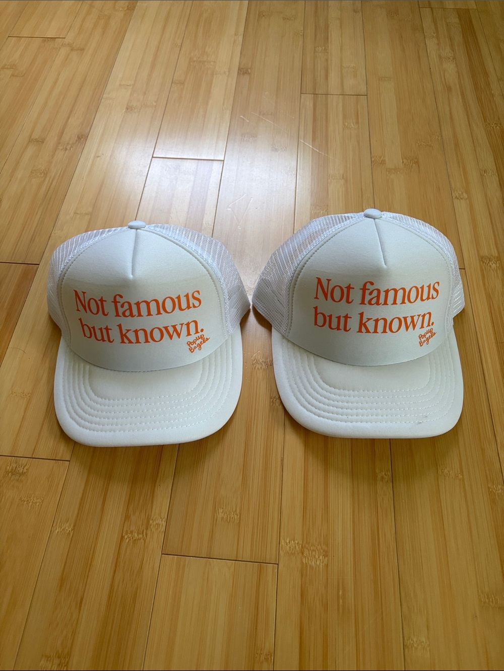 Pop Up Bagels White Trucker Hats